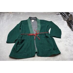 Topo Designs Sweater Women Medium Green Global Wrap Wool Blend Open Front Modern